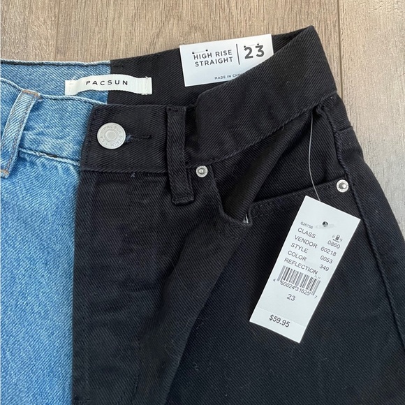 PacSun Eco Black Two-Tone High Waisted Straight Leg Jeans NWT - Picture 5 of 6